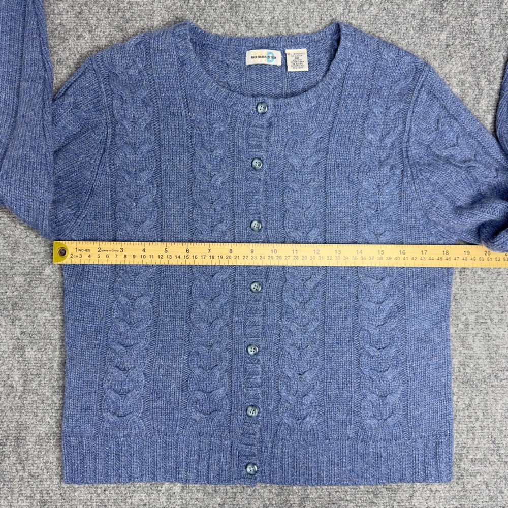 Paul Harris Design Cardigan Women M Blue Lambswool Cable Knit Cottagecore Preppy - Picture 5 of 6